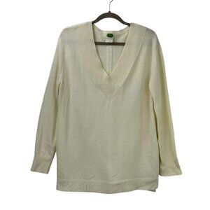 Anthropologie Women's Medium V-Neck Ivory Long Sleeve Tunic Sweater